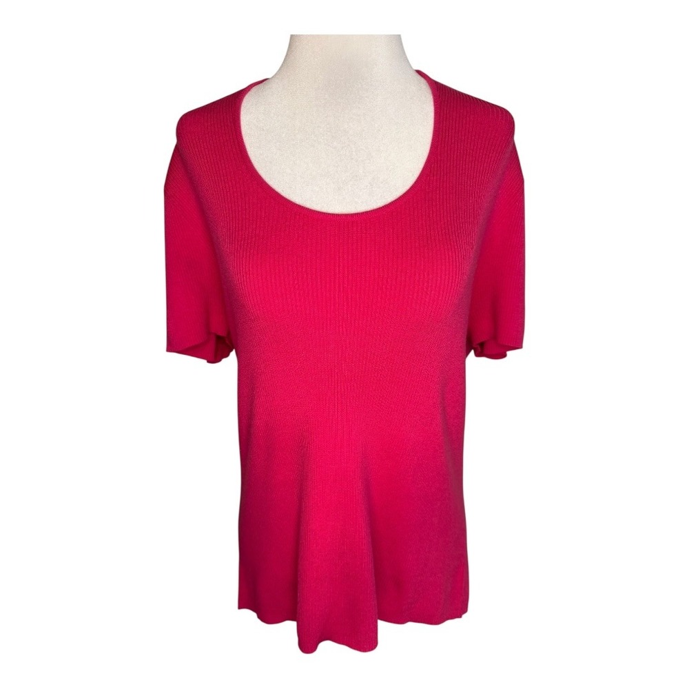 Evie Ribbed Knit Top Womens Medium Short Sleeve Pink Silk Blend‎ Casual NWT